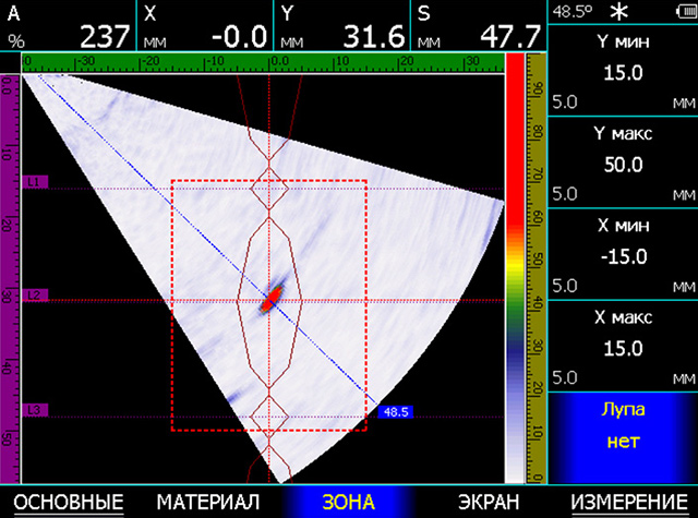 АСД зона контроля на экране дефектоскопа